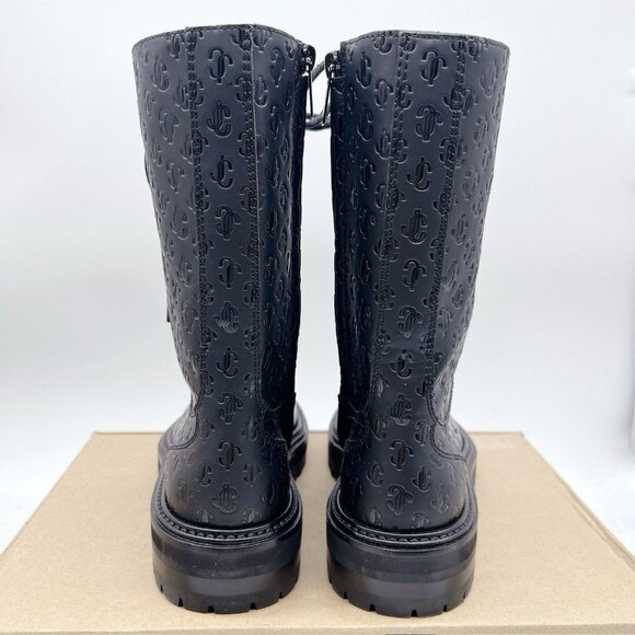 Jimmy Choo Cora Monogram Logo Debossed Combat Boots Black Leather EU 36.5 US 6.5 - Picture 6 of 9